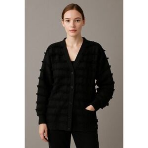 Paula Sweet Muslin Mink Blazer Sweater Medium Black Floral Fringe Vintage Jacket